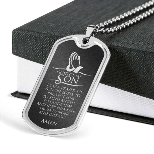 Son Dog Tag, Protect My Son- Dog Tag Military Chain Necklace Gifts For Son Rakva