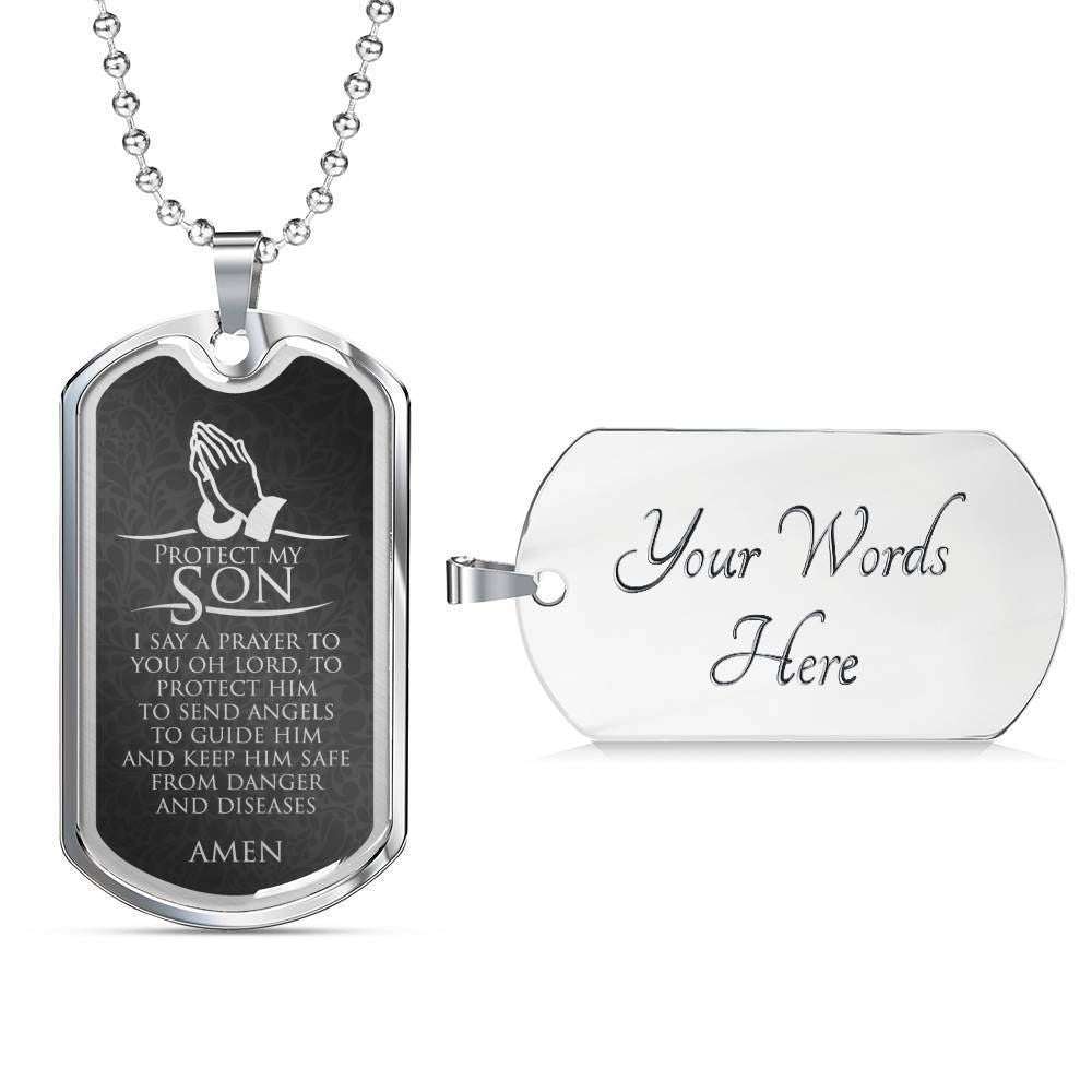 Son Dog Tag, Protect My Son- Dog Tag Military Chain Necklace Gifts For Son Rakva