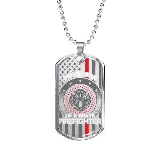 Son Dog Tag, Proud Son Of Brave Firefighter Dog Tag Necklace For Son Gifts For Son Rakva