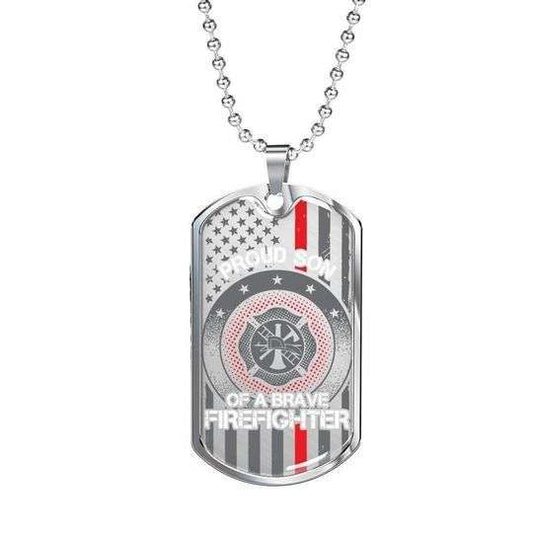 Son Dog Tag, Proud Son Of Brave Firefighter Dog Tag Necklace For Son Gifts For Son Rakva