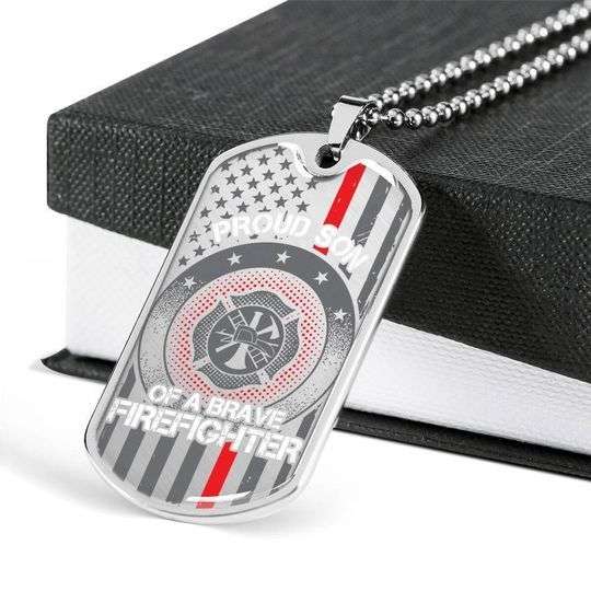 Son Dog Tag, Proud Son Of Brave Firefighter Dog Tag Necklace For Son Gifts For Son Rakva