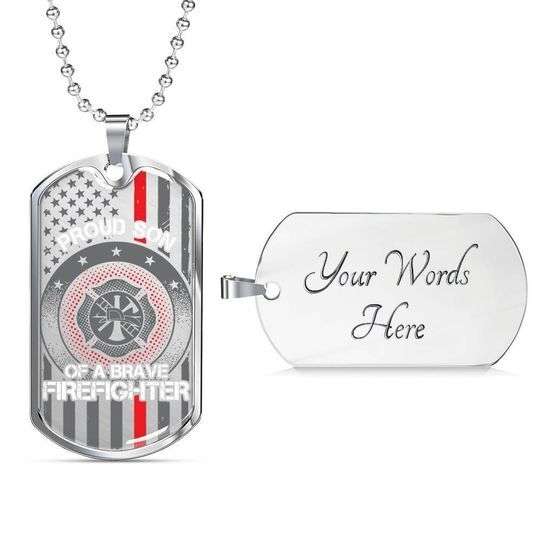Son Dog Tag, Proud Son Of Brave Firefighter Dog Tag Necklace For Son Gifts For Son Rakva