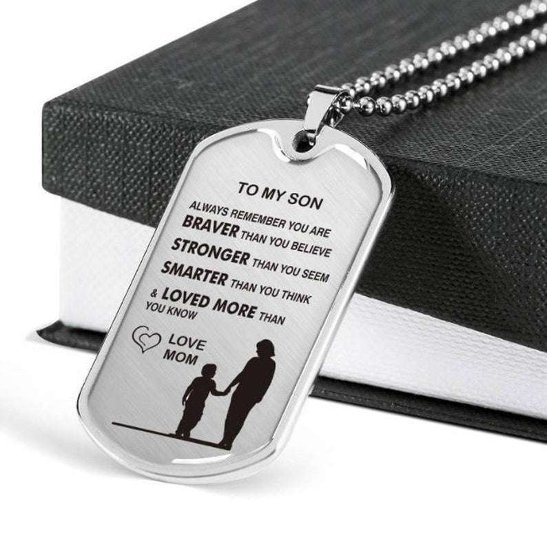 Son Dog Tag, Son Gift Mom To Son Necklace Gift With Love Message Necklace From Mother To Son Graduation Mom To Son Gift Gifts For Son Rakva