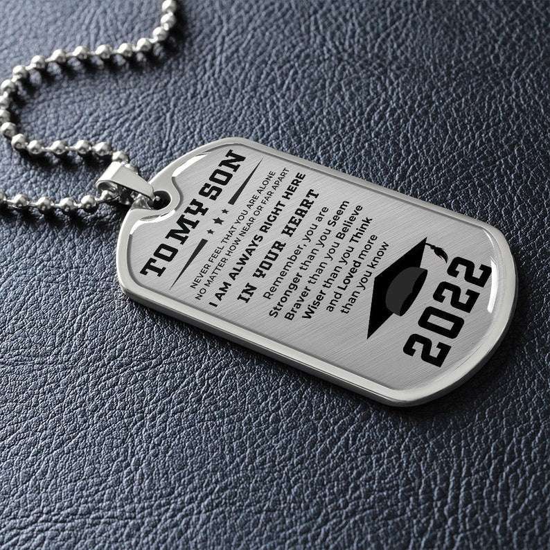 Son Dog Tag, Son Graduation Dog Tag Pendant Necklace Custom Engraving Available Gifts For Son Rakva