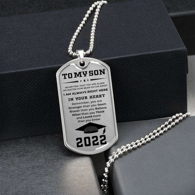 Son Dog Tag, Son Graduation Dog Tag Pendant Necklace Custom Engraving Available Gifts For Son Rakva