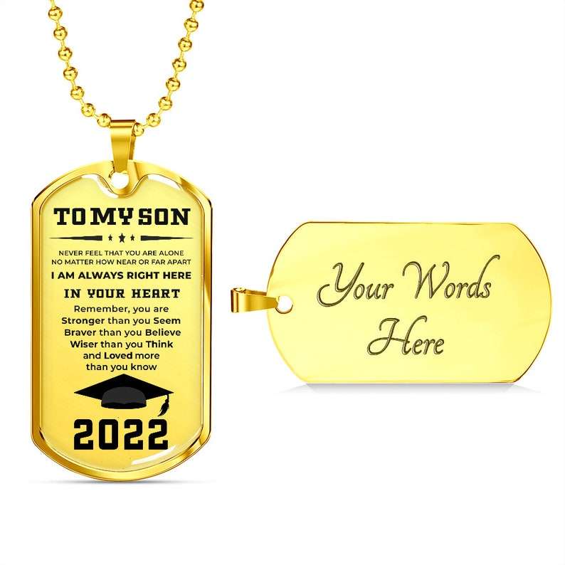 Son Dog Tag, Son Graduation Dog Tag Pendant Necklace Custom Engraving Available Gifts For Son Rakva
