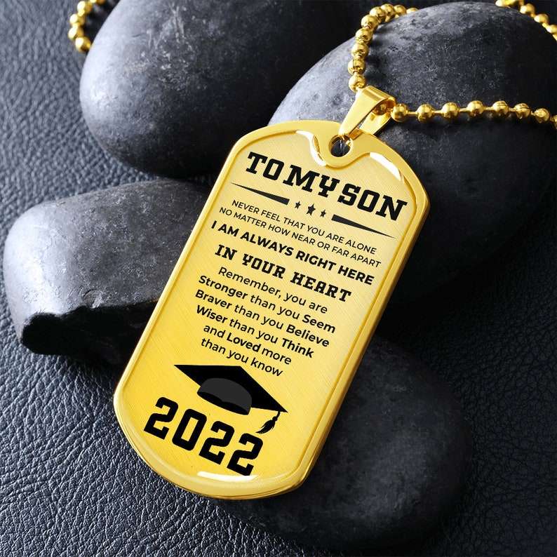 Son Dog Tag, Son Graduation Dog Tag Pendant Necklace Custom Engraving Available Gifts For Son Rakva
