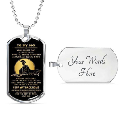 Son Dog Tag, Spartan Warriors Believe In Yourself Dog Tag Military Chain Necklace For Son Gifts For Son Rakva