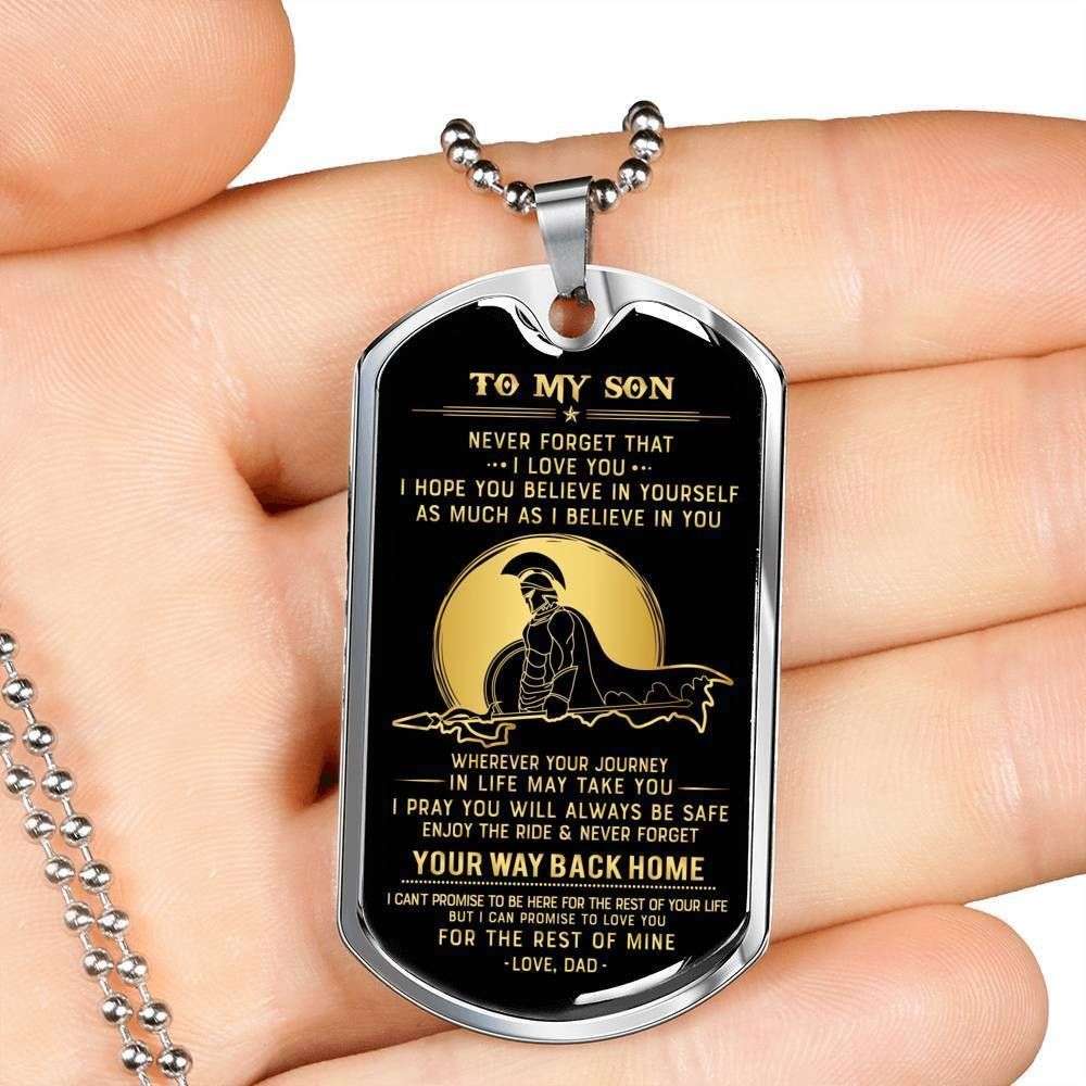 Son Dog Tag, Spartan Warriors Believe In Yourself Dog Tag Military Chain Necklace For Son Gifts For Son Rakva