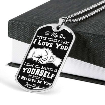 Son Dog Tag “ To My Son “ Never Forget “ Dog Tag Military Chain Necklace Gifts For Son Rakva