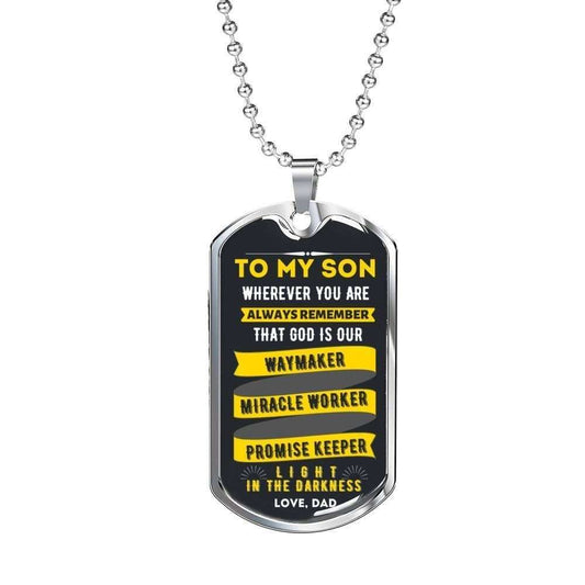 Son Dog Tag “ Waymaker Miracle Worker Promise Keeper Dog Tag Military Chain Necklace Gift For Son Gifts For Son Rakva