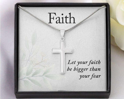 Son Necklace, Christian Gift, Faith Cross Necklace, Faith Bigger Than Fear Quote Rakva