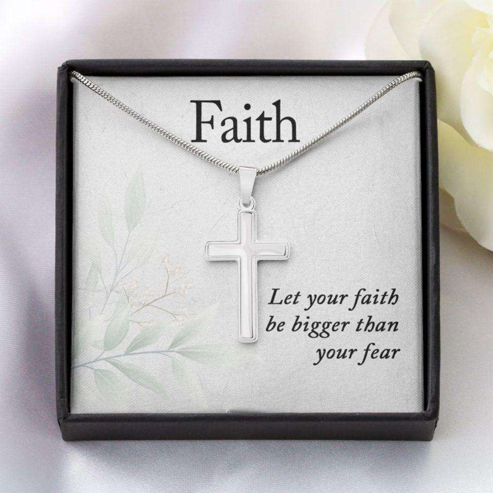 Son Necklace, Christian Gift, Faith Cross Necklace, Faith Bigger Than Fear Quote Rakva