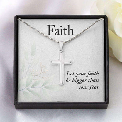 Son Necklace, Christian Gift, Faith Cross Necklace, Faith Bigger Than Fear Quote Rakva