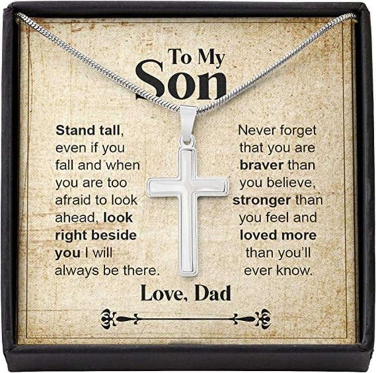 Son Necklace From Dad Stand Tall Brave Strong Love Necklace Gift For Men Boys Gifts for dad Rakva