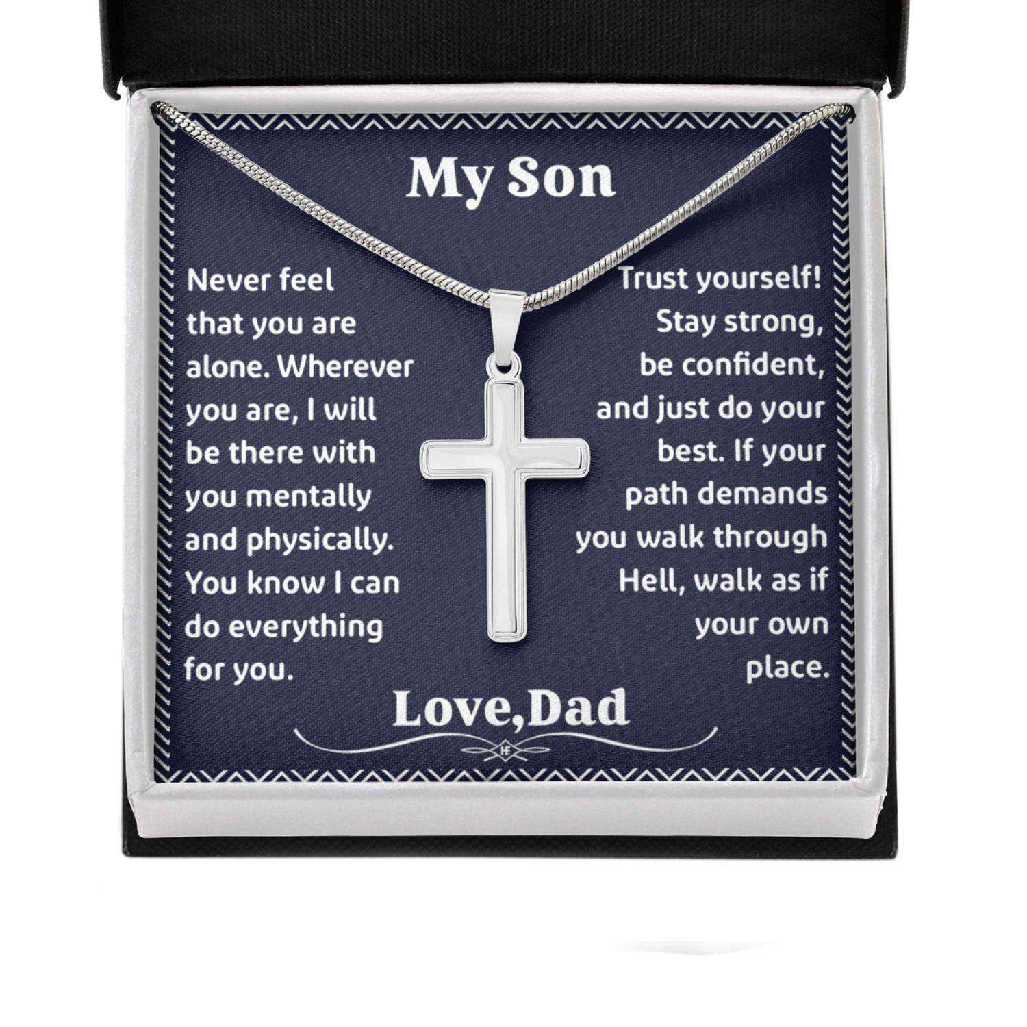 Son Necklace, My Son Never Feel That You Are Alone From Dad, Message Card Gifts For Son Rakva