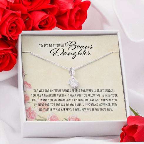 Stepdaughter Necklace, To My Beautiful Bonus Daughter “ Alluring Beauty Necklace Gifts For Daughter Rakva