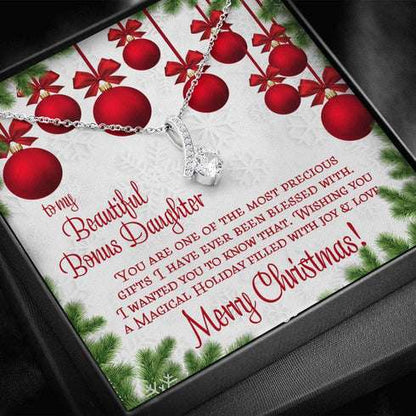 Stepdaughter Necklace, To My Bonus Daughter Christmas Necklace From Stepmom Or Stepdad Gifts For Daughter Rakva