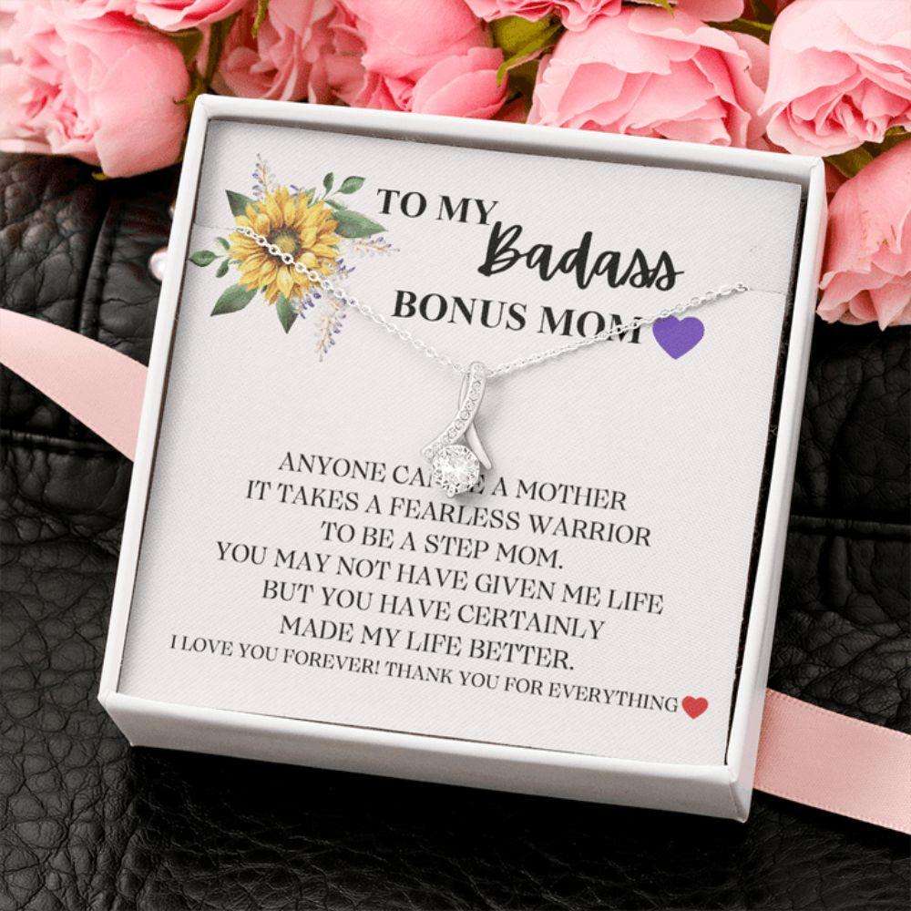 Stepmom Necklace, Gift For Badass Bonus Mom From Bonus Daughter Son, I Love You Forever Alluring Necklace Gifts For Daughter Rakva