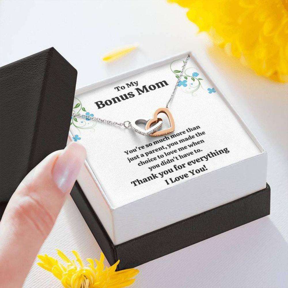 Stepmom Necklace, To My Bonus Mom Œchoice To Love Me” Interlocking Hearts Necklace Gift Gifts for Mother (Mom) Rakva