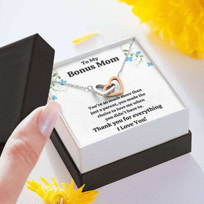 Stepmom Necklace, To My Bonus Mom Œchoice To Love Me” Interlocking Hearts Necklace Gift Gifts for Mother (Mom) Rakva