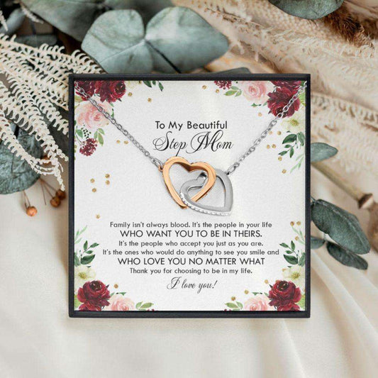 Stepmom Necklace, To My Stepmother Gift, Two Hearts Necklace, Mothers Day, Mother In Law, Bonus Mom Necklace Gifts for Mother (Mom) Rakva