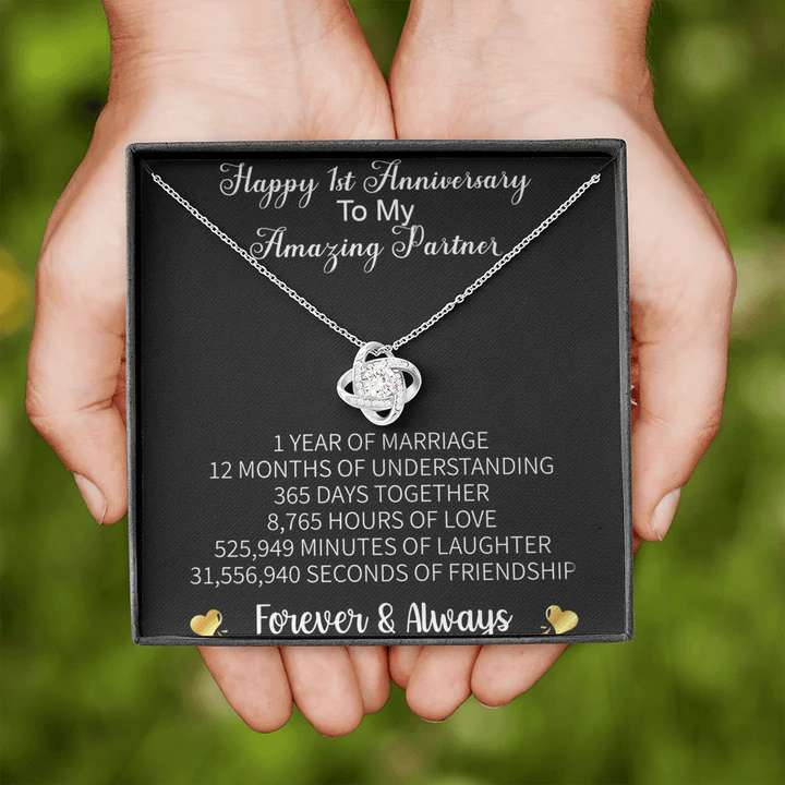 Surprise First Anniversary Gift Idea For Wife - Pure Silver Pendant With Message Card Happy Anniversary Rakva