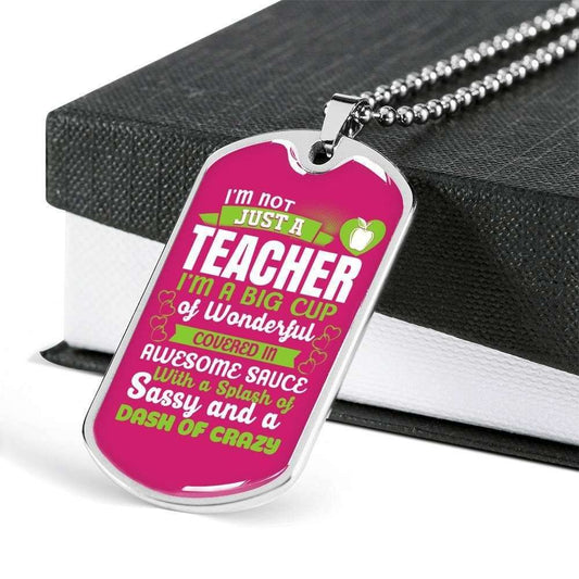 Teacher Dog Tag, Custom Picture Dog Tag Military Chain Necklace Giving Teacher I’M A Big Cup Of Wonderful Dog Tag Rakva