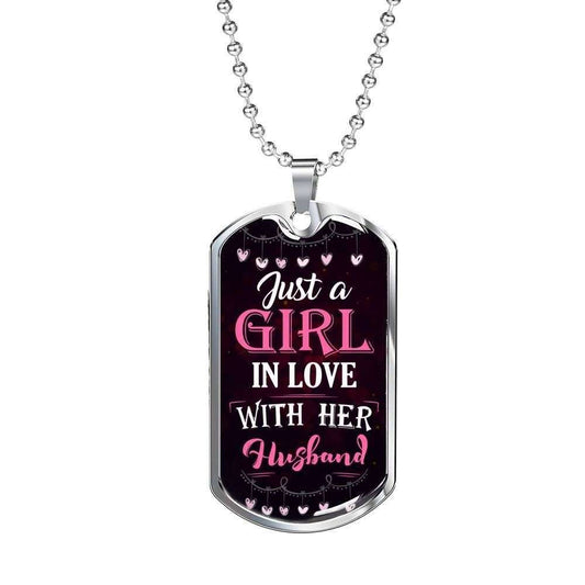 Wife Dog Tag Custom Picture, Dog Tag Necklace Just A Girl In Love With Her Husband For Karwa Chauth Rakva