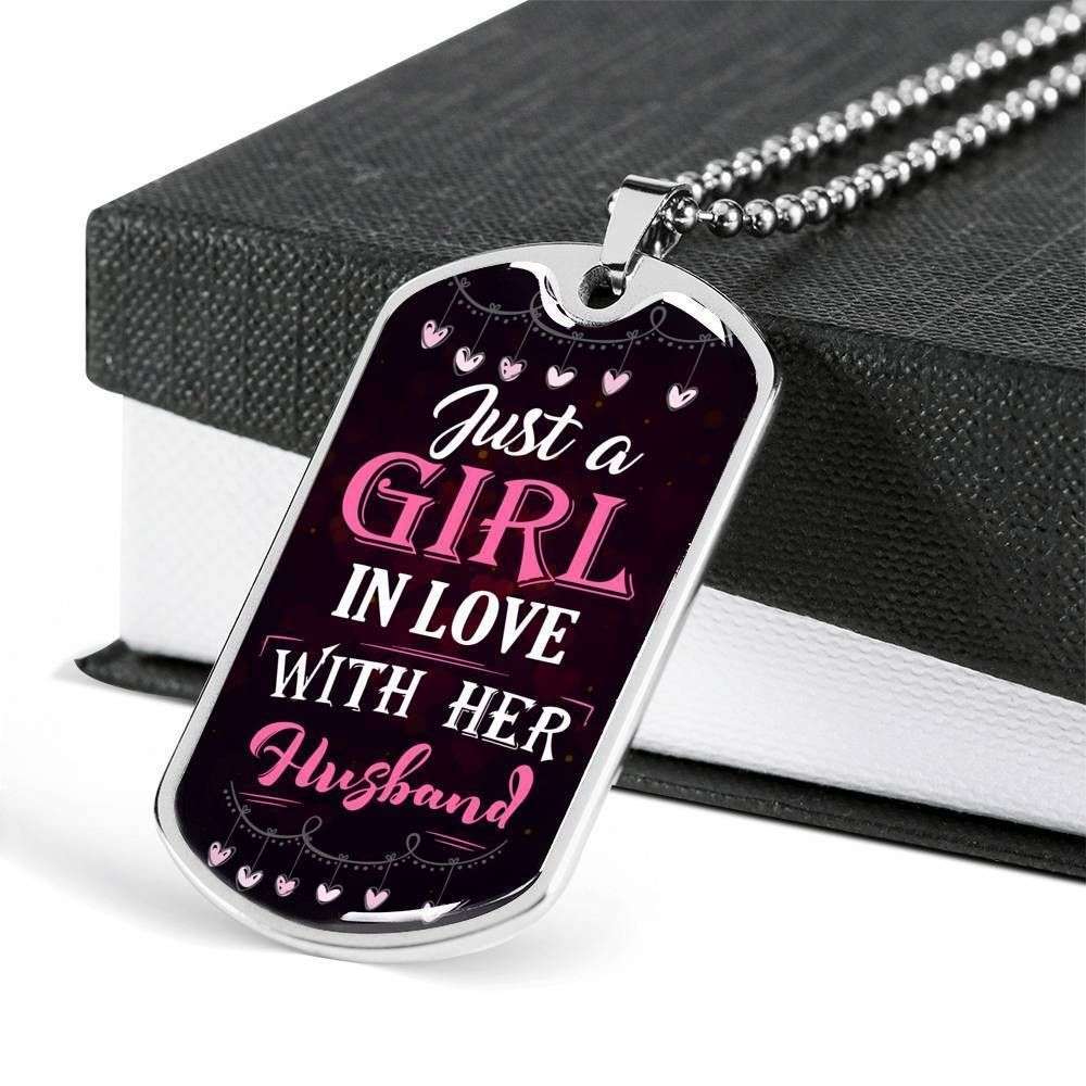 Wife Dog Tag Custom Picture, Dog Tag Necklace Just A Girl In Love With Her Husband For Karwa Chauth Rakva