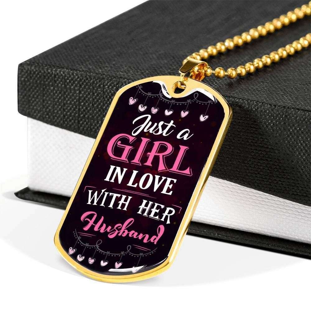 Wife Dog Tag Custom Picture, Dog Tag Necklace Just A Girl In Love With Her Husband For Karwa Chauth Rakva