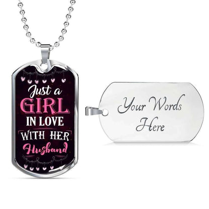 Wife Dog Tag Custom Picture, Dog Tag Necklace Just A Girl In Love With Her Husband For Karwa Chauth Rakva
