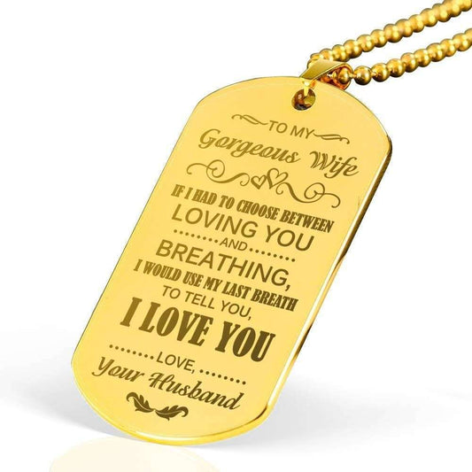 Wife Dog Tag Custom Picture, Gift For Wife Engraved Dog Tag Necklace Use My Last Breath To Love You For Karwa Chauth Rakva