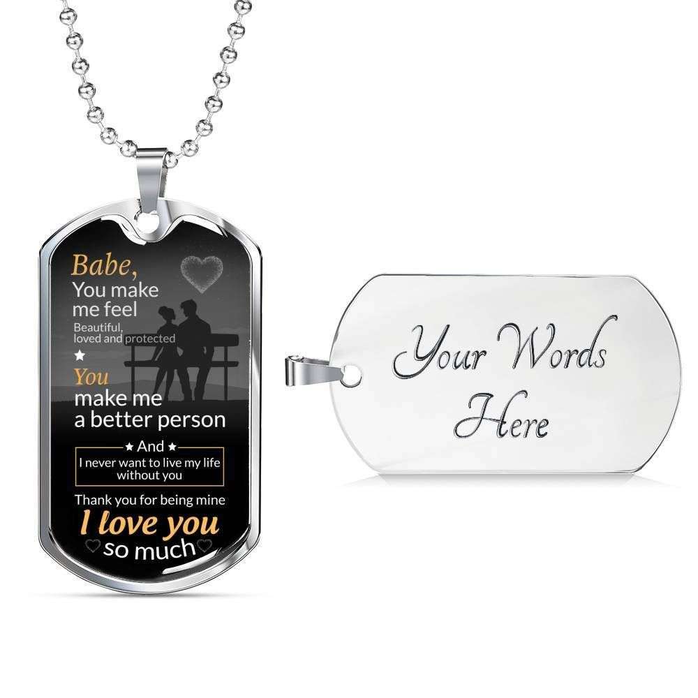 Wife Dog Tag, Custom Picture You Make Me A Better Person Dog Tag Military Chain Necklace Giving Wife Dog Tag Military For Karwa Chauth Rakva
