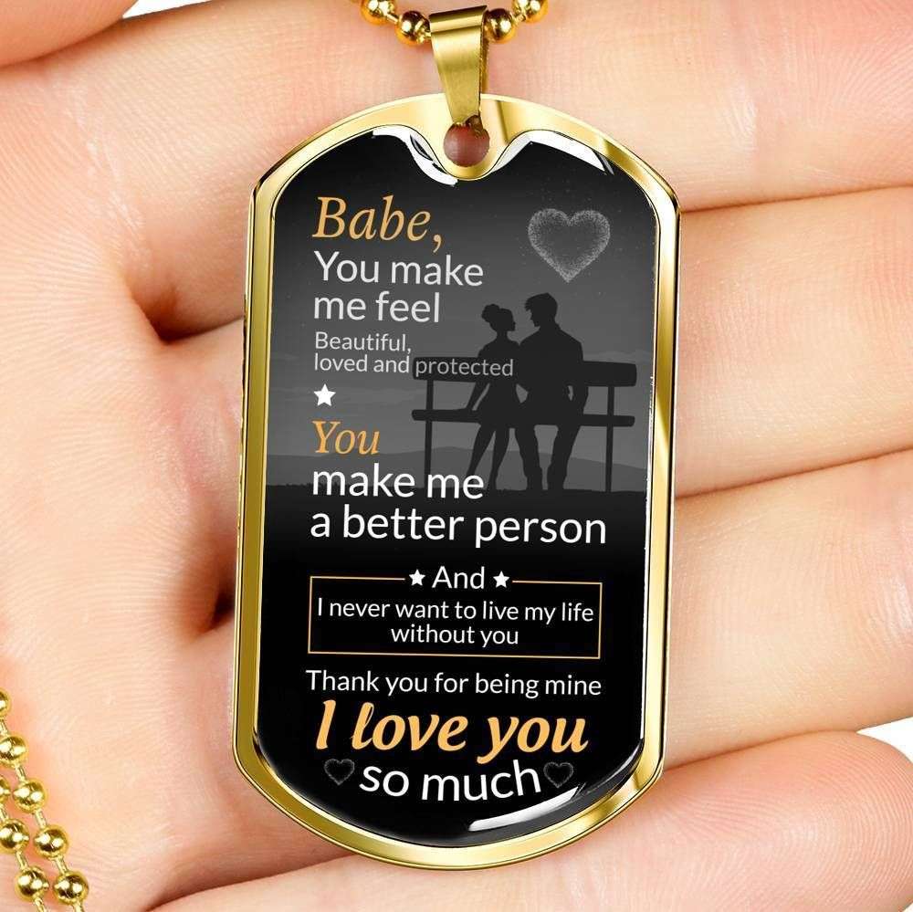 Wife Dog Tag, Custom Picture You Make Me A Better Person Dog Tag Military Chain Necklace Giving Wife Dog Tag Military For Karwa Chauth Rakva