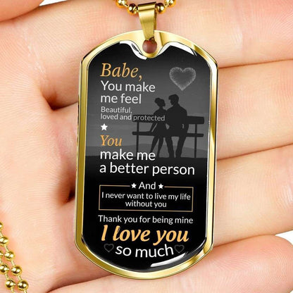 Wife Dog Tag, Custom Picture You Make Me A Better Person Dog Tag Military Chain Necklace Giving Wife Dog Tag Military For Karwa Chauth Rakva