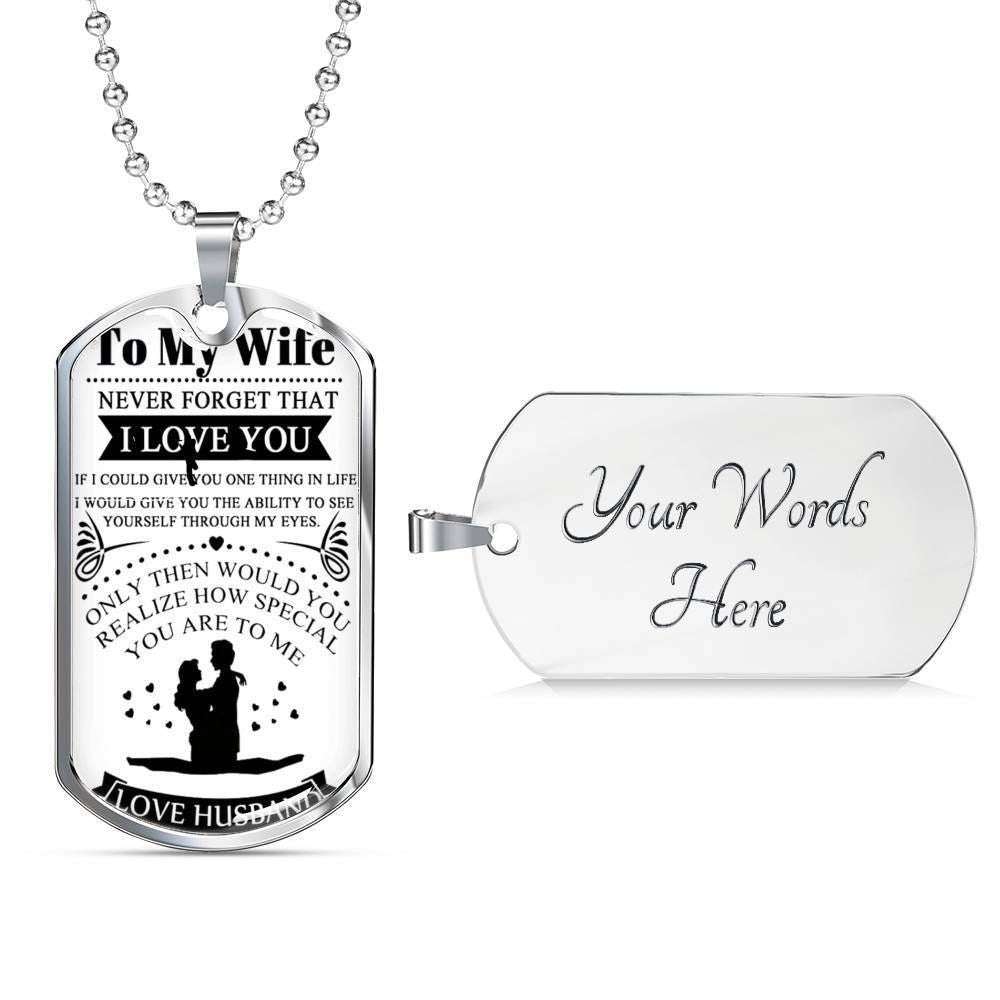 Wife Dog Tag, Never Forget That I Love You Dog Tag Military Chain Necklace For Wife For Karwa Chauth Rakva