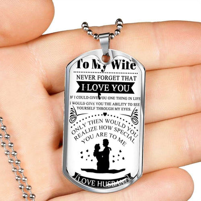 Wife Dog Tag, Never Forget That I Love You Dog Tag Military Chain Necklace For Wife For Karwa Chauth Rakva