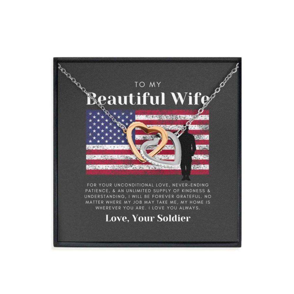 Wife Necklace, Army Wife Gift, Military Wife Two Hearts Necklace Gift Gift For Army Wife For Karwa Chauth Rakva