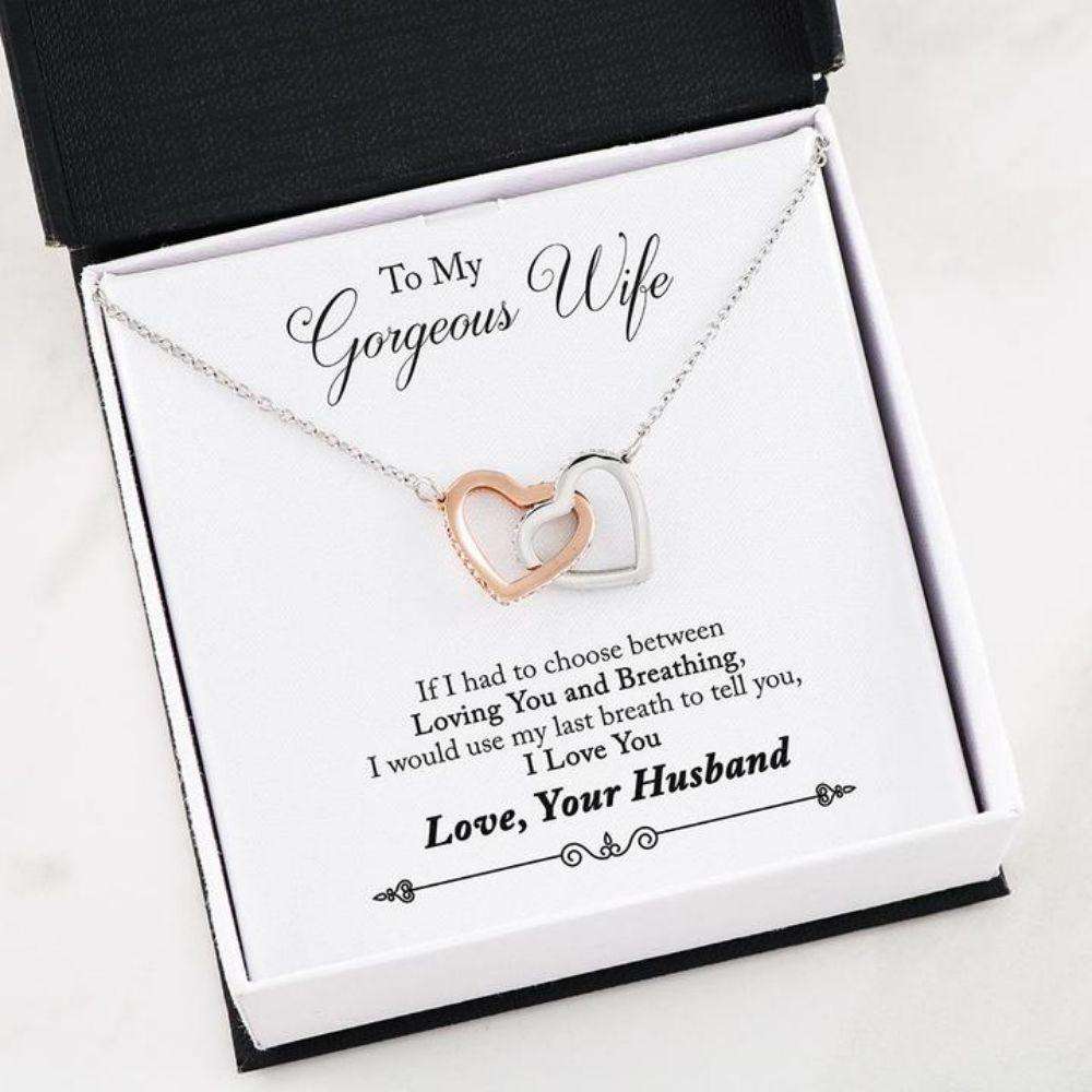 Wife Necklace, Necklace Gifts For Wife “ Wife Last Breath Interlocking Heart Necklace For Karwa Chauth Rakva