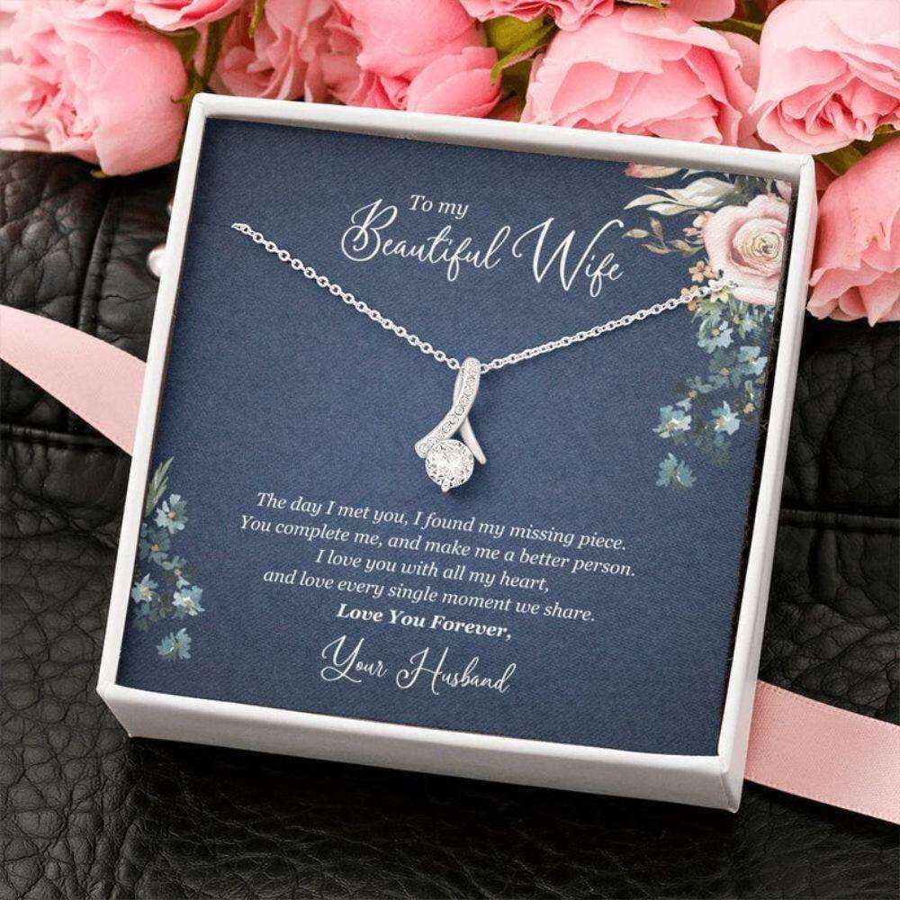 Wife Necklace, To My Beautiful Wife You Complete Me Necklace, Wife Anniversary Gift, Eternal Love For Karwa Chauth Rakva