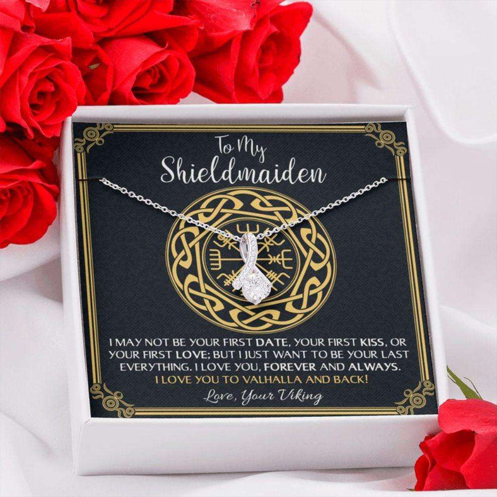 Wife Necklace, To My Shieldmaiden Love You To Valhalla And Back Necklace, Wife Girlfriend Viking Gift For Karwa Chauth Rakva
