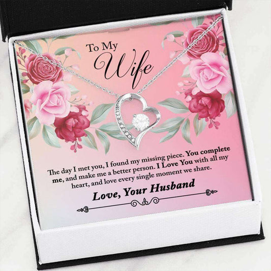 Wife Necklace, To My Wife Forever Love Gorgeous Heart Necklace Jewelry Gift “ You Complete Me For Karwa Chauth Rakva