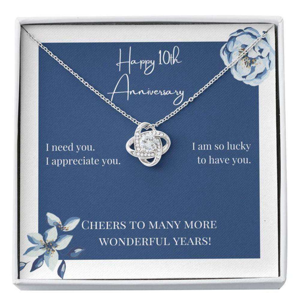 Wife Necklace, To My Wife Necklace Gift “ Happy 10Th Anniversary Cheers Love Knot Necklace For Karwa Chauth Rakva