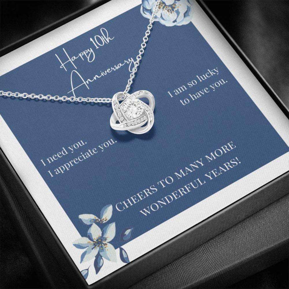 Wife Necklace, To My Wife Necklace Gift “ Happy 10Th Anniversary Cheers Love Knot Necklace For Karwa Chauth Rakva