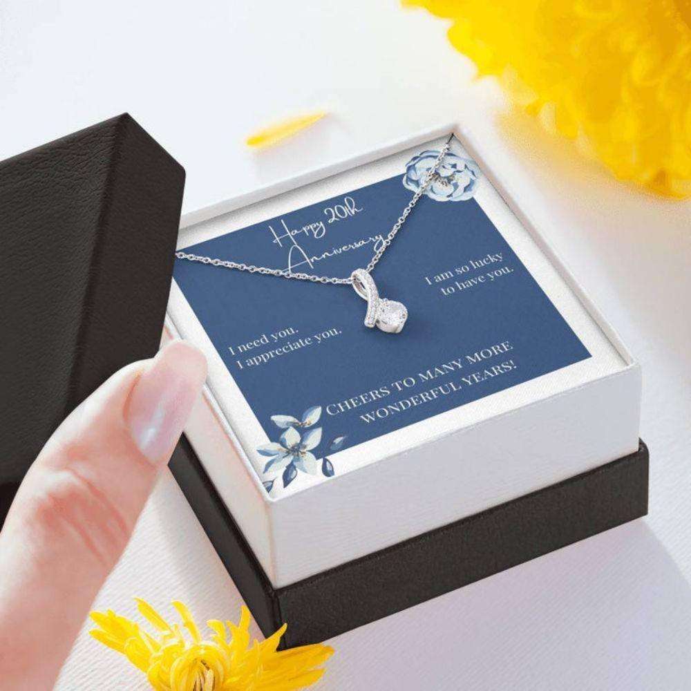 Wife Necklace, To My Wife Necklace Gift “ Happy 20Th Anniversary Cheers Sparkle Ribbon Necklace For Karwa Chauth Rakva