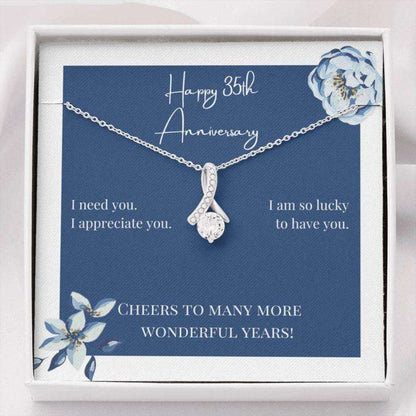 Wife Necklace, To My Wife Necklace Gift “ Happy 35Th Anniversary Cheers Sparkle Ribbon Necklace For Karwa Chauth Rakva