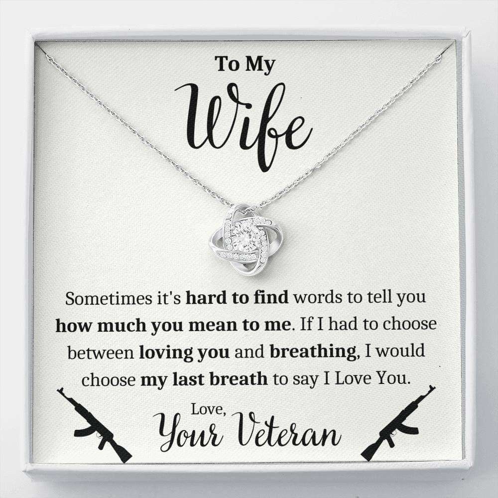 Wife Necklace, To My Wife Veteran “ Breathing Love Knot Necklace Gift For Karwa Chauth Rakva