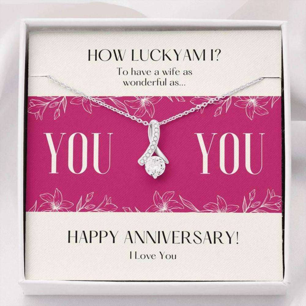 Wife Necklace, To Wife Necklace Gift “ Lucky Me Happy Anniversary Sparkle Ribbon Necklace For Karwa Chauth Rakva