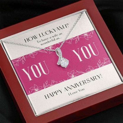 Wife Necklace, To Wife Necklace Gift “ Lucky Me Happy Anniversary Sparkle Ribbon Necklace For Karwa Chauth Rakva
